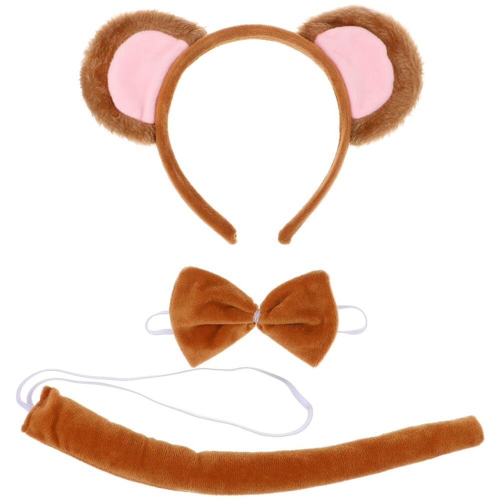 4912 Monkey Ears, Monkey Costume Set Brown Ears And Tail Animal